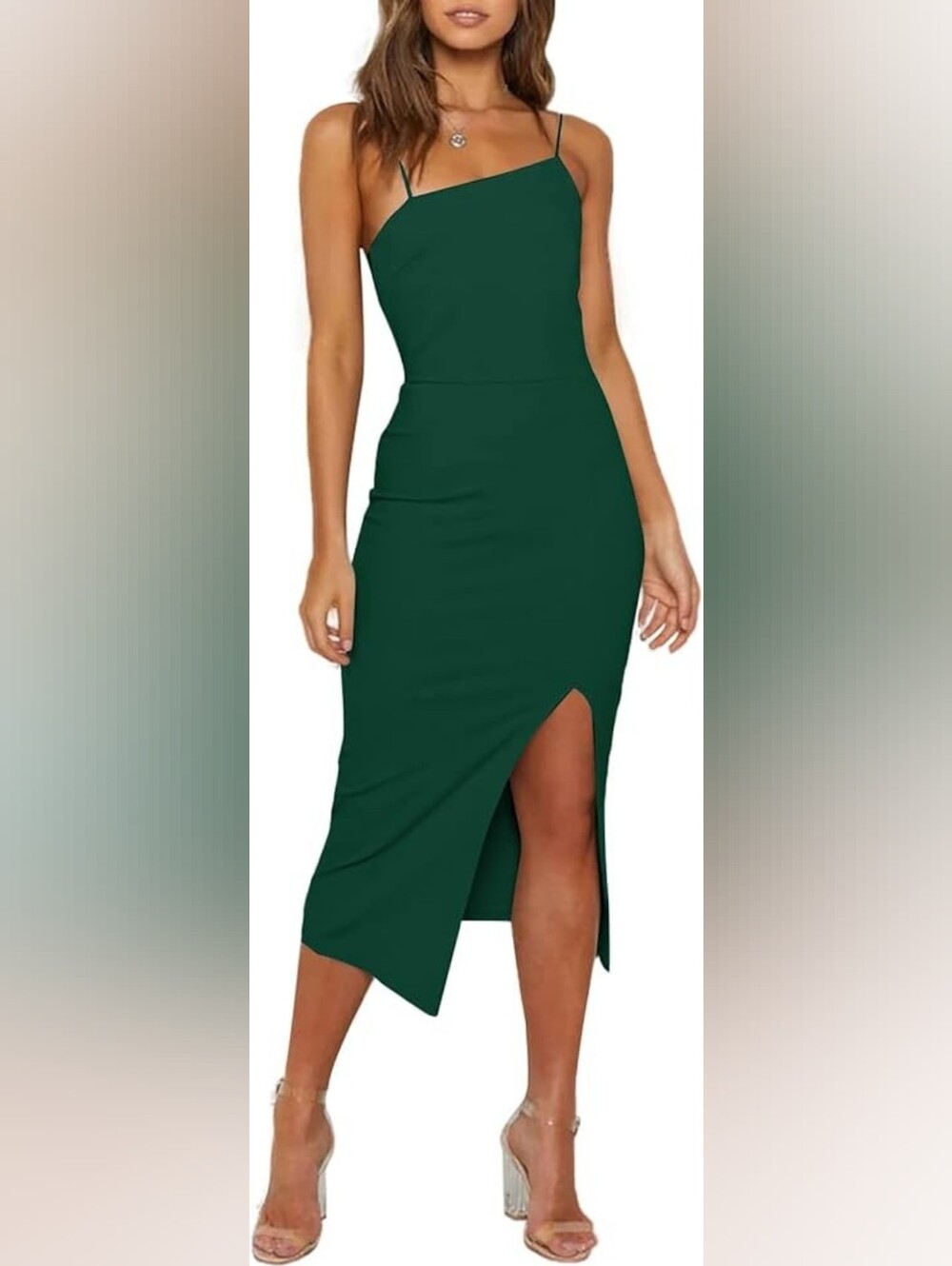 New Emerald Green Midi Dress with Front Slit